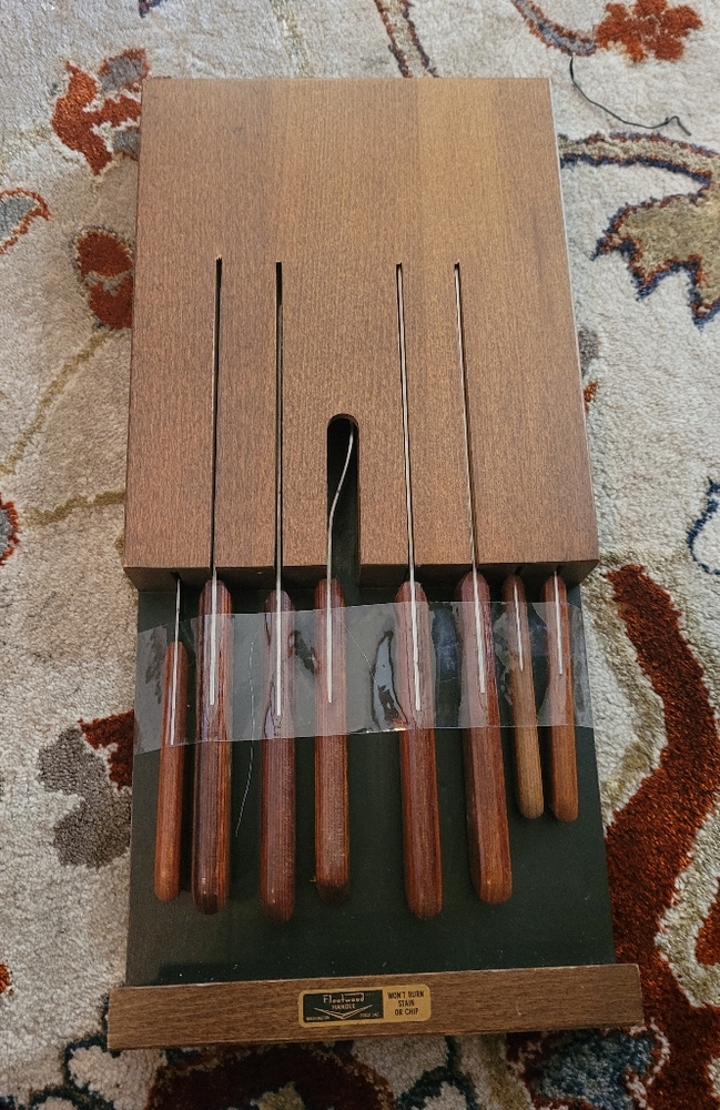 VINTAGE Forgecraft knife/Fork set by Fleetwood teak handles